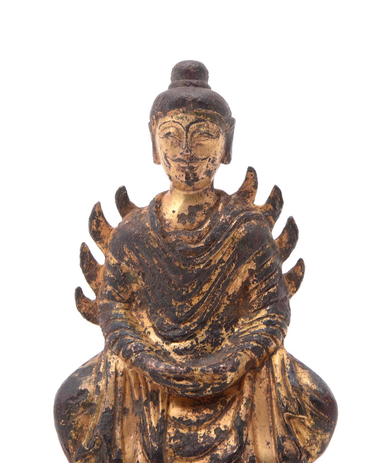 A Chinese gilt bronze figure of seated Buddha - Image 2 of 4