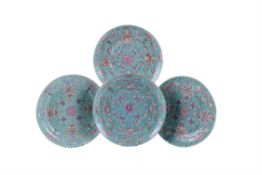 Four various turquoise ground 'Famille Rose' plates