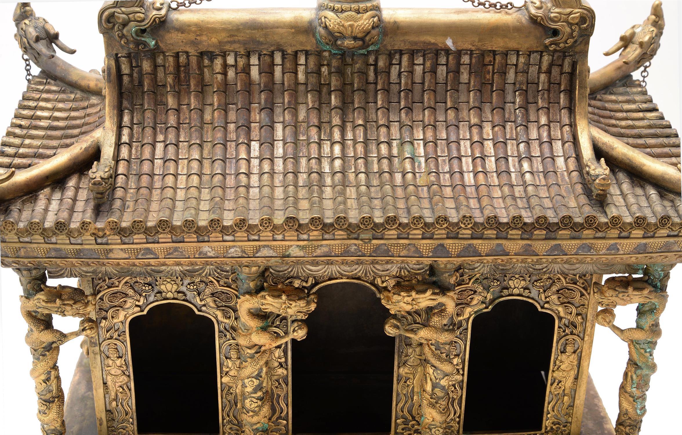 A large and unusual Chinese gilt metal temple model - Image 6 of 8