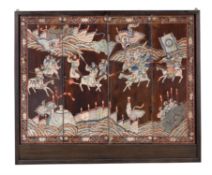 A small Chinese four-panel coromandel 'Three Kingdoms' screen