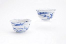 A pair of Chinese blue and white Kraak bowls