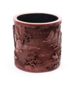 A large Chinese cinnabar lacquer cylindrical brush pot