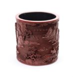 A large Chinese cinnabar lacquer cylindrical brush pot