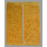 A pair of Chinese yellow silk cut velvet wall panels