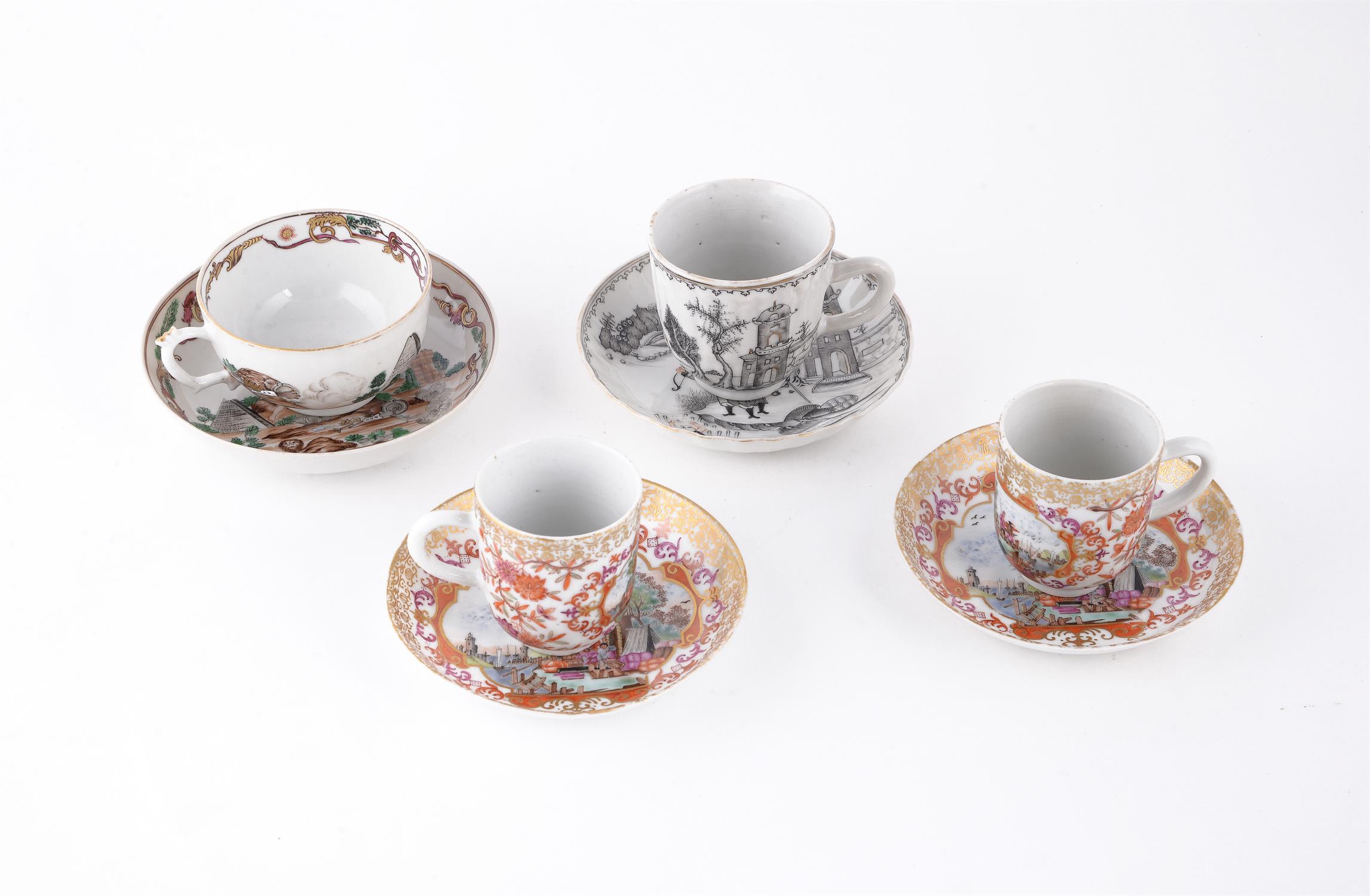 A pair of Chinese famille rose 'Meissen style' cups and saucers - Image 2 of 9