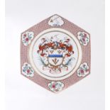 A Chinese Armorial hexagonal large dish