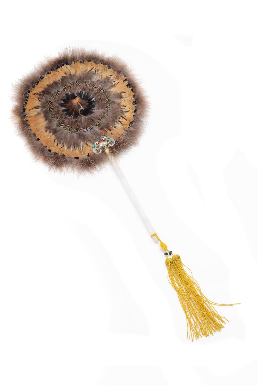 A Chinese circular pheasant feather fan - Image 2 of 4
