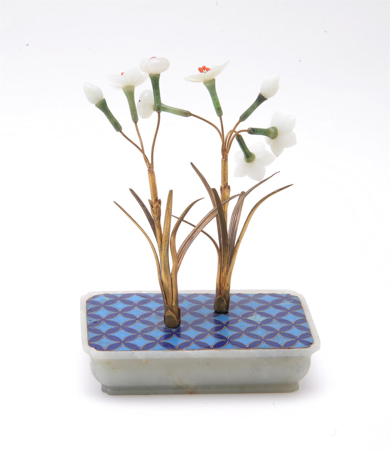 Y A Chinese jade-embellished 'Narcissus' potted plant - Image 2 of 4