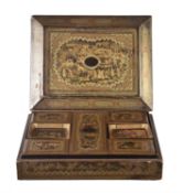 Y A Chinese export gilt black lacquer games box