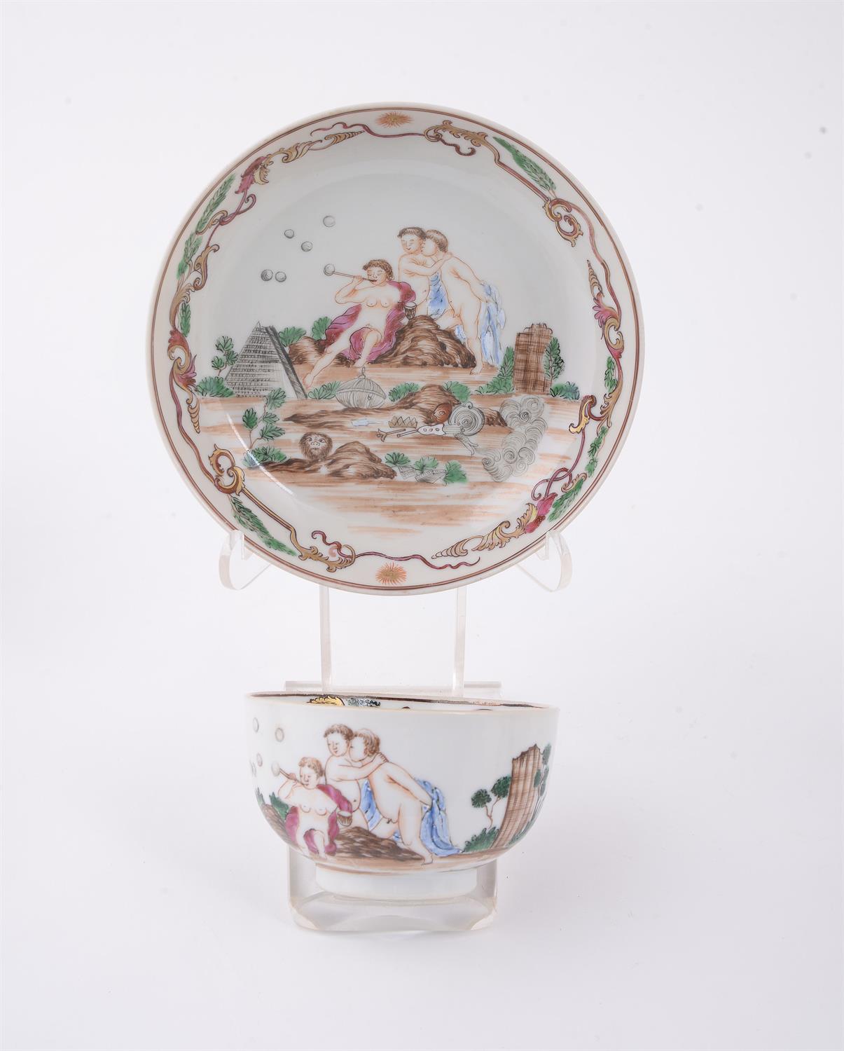 A pair of Chinese famille rose 'Meissen style' cups and saucers - Image 5 of 9