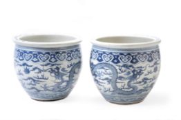 A large pair of Chinese blue and white 'Dragon' jardinières