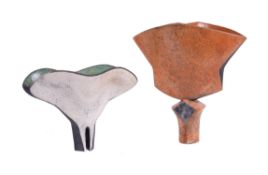 λ Elizabeth Raeburn (b. 1943), two raku glazed stoneware spade vases