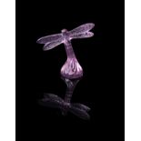 Lalique, Cristal Lalique, Libellule, a pink glass figure (cachet)