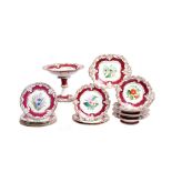 A Ridgway porcelain claret-ground and gilt 'Rococo revival' part dessert service