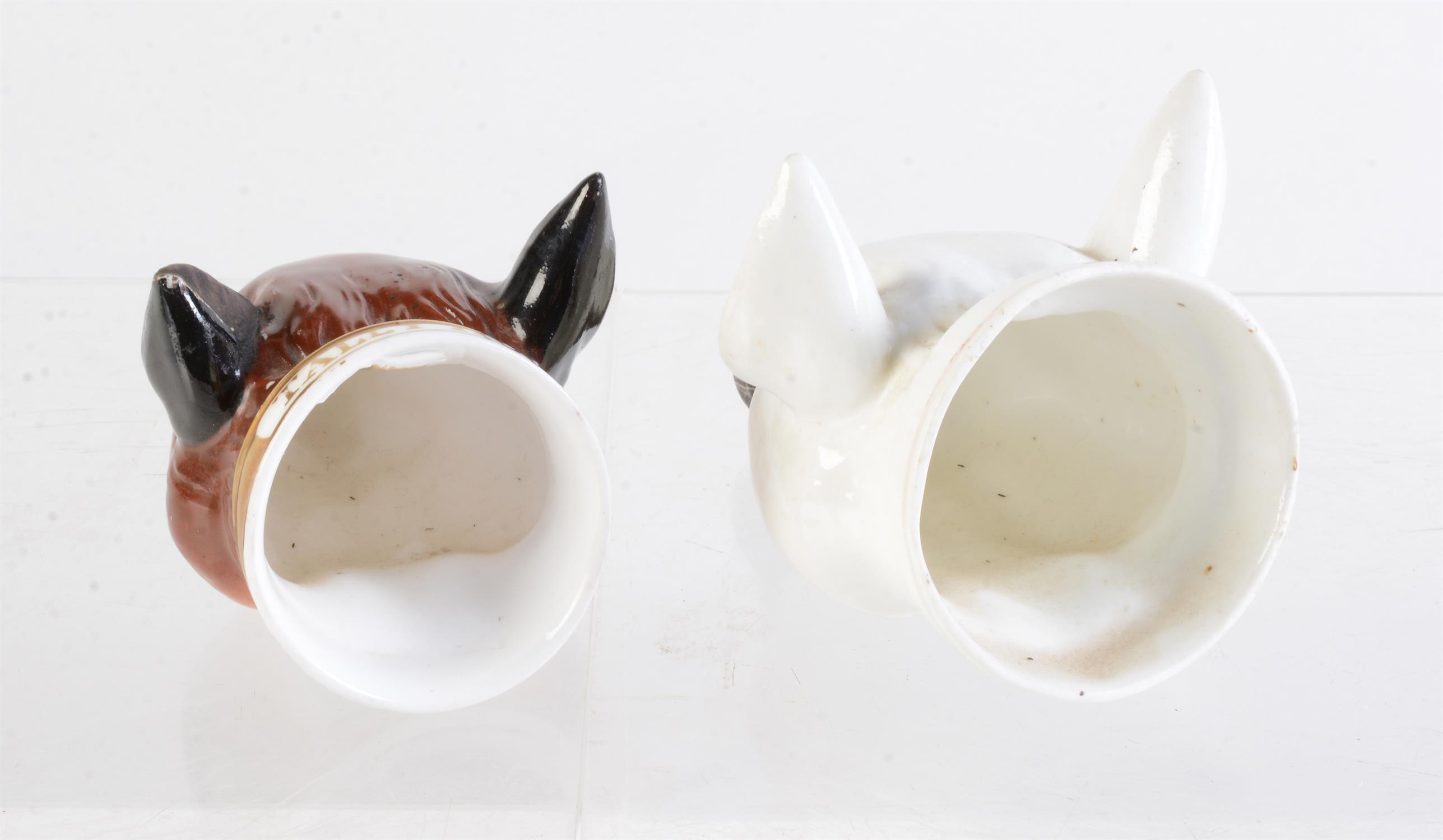 Two Staffordshire bone china fox mask stirrup cups - Image 2 of 5