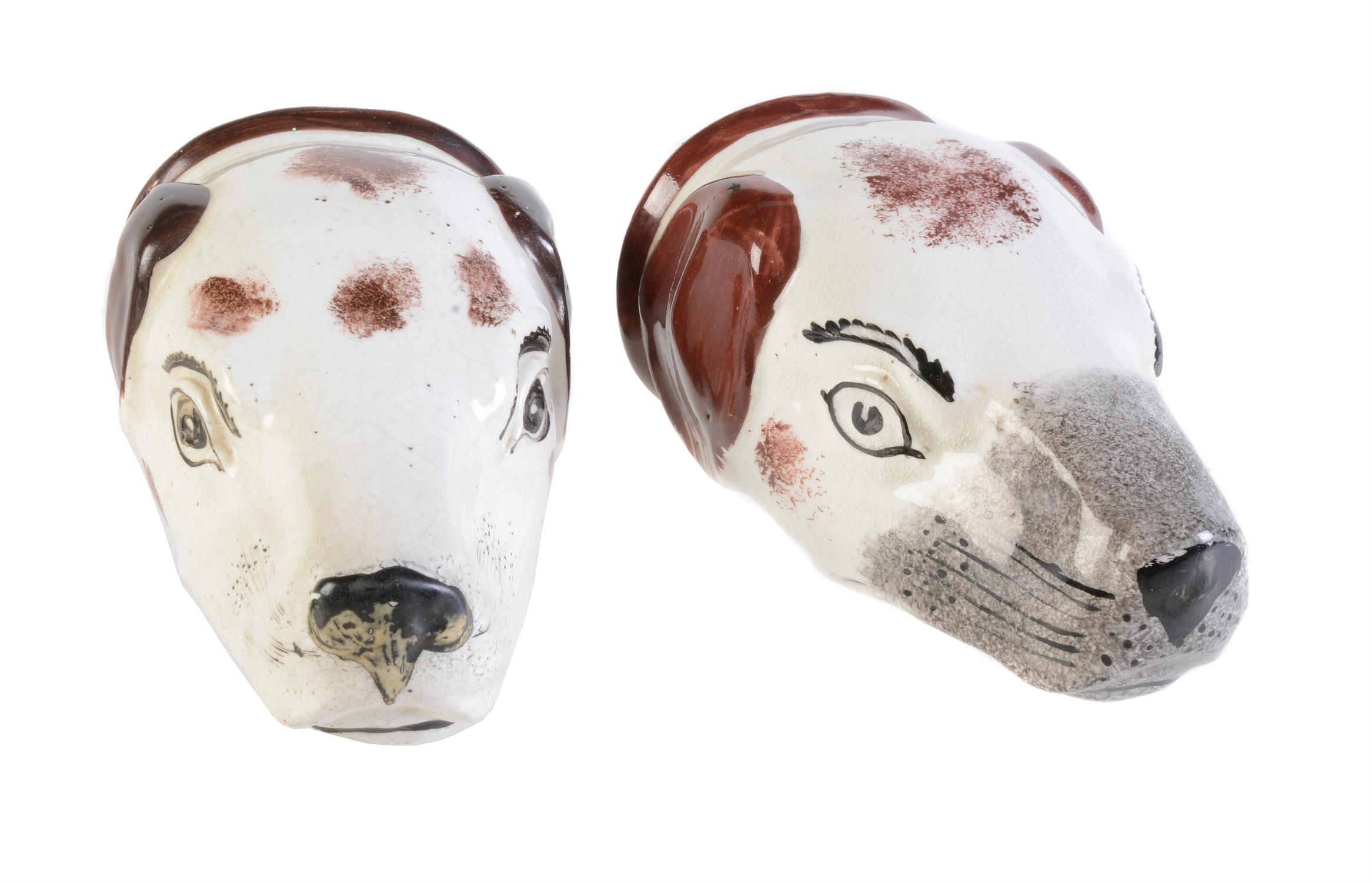 Two Staffordshire bone china fox mask stirrup cups - Image 3 of 5