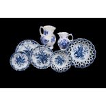 A selection of English blue and white printed 'Pinecone' pattern porcelain
