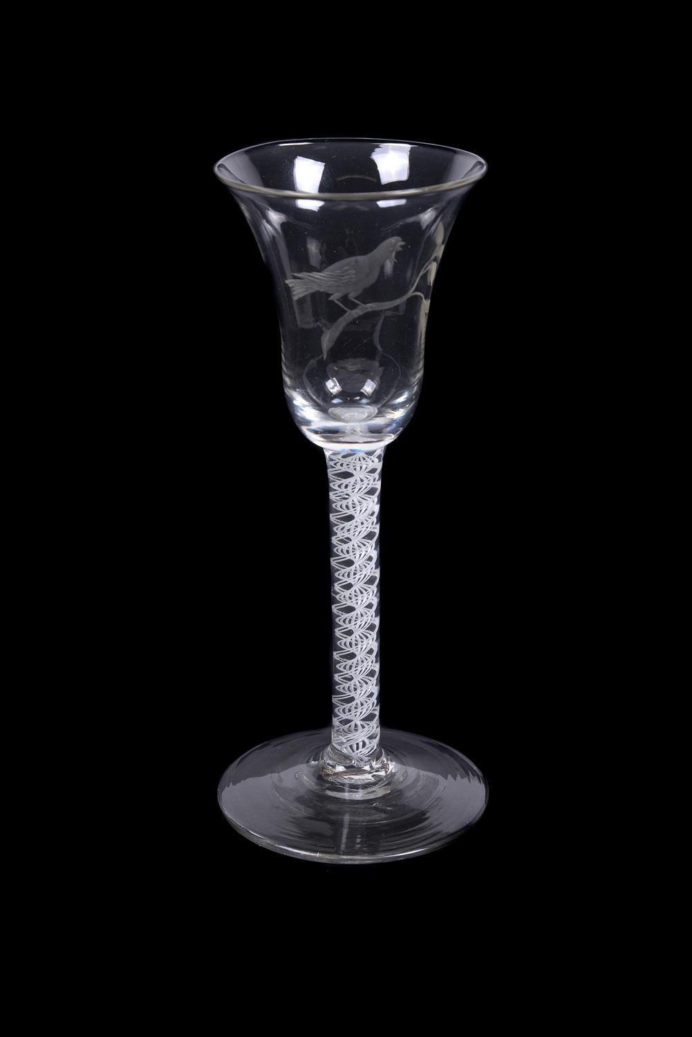 An engraved opaque-twist wine glass