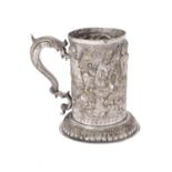 A German, probably Nuremberg, silver plated repousse brass tankard