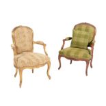 A walnut and upholstered armchair in Louis XVI style