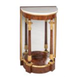 A Continental Empire mahogany, parcel gilt and marble topped console table