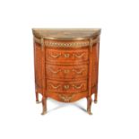 A French parquetry and gilt metal mounted demi-lune commode