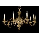 A gilt metal ten light chandelier