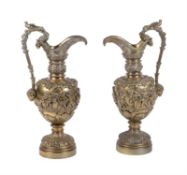 A pair of French gilt bronze ewers in Renaissance Revival taste