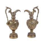 A pair of French gilt bronze ewers in Renaissance Revival taste