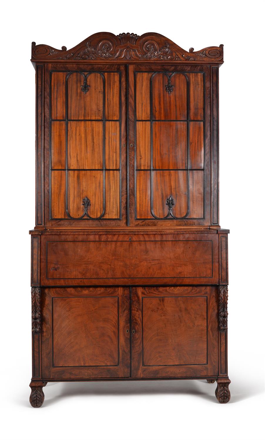 A George IV mahogany and goncalo alves bureau bookcase, circa 1825