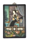 A Chinese reverse glass painting of a court lady