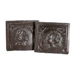 A pair of relief carved oak Romayne panels, probably Franco-Flemish