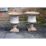 A pair of English or French white painted cast iron jardinieres