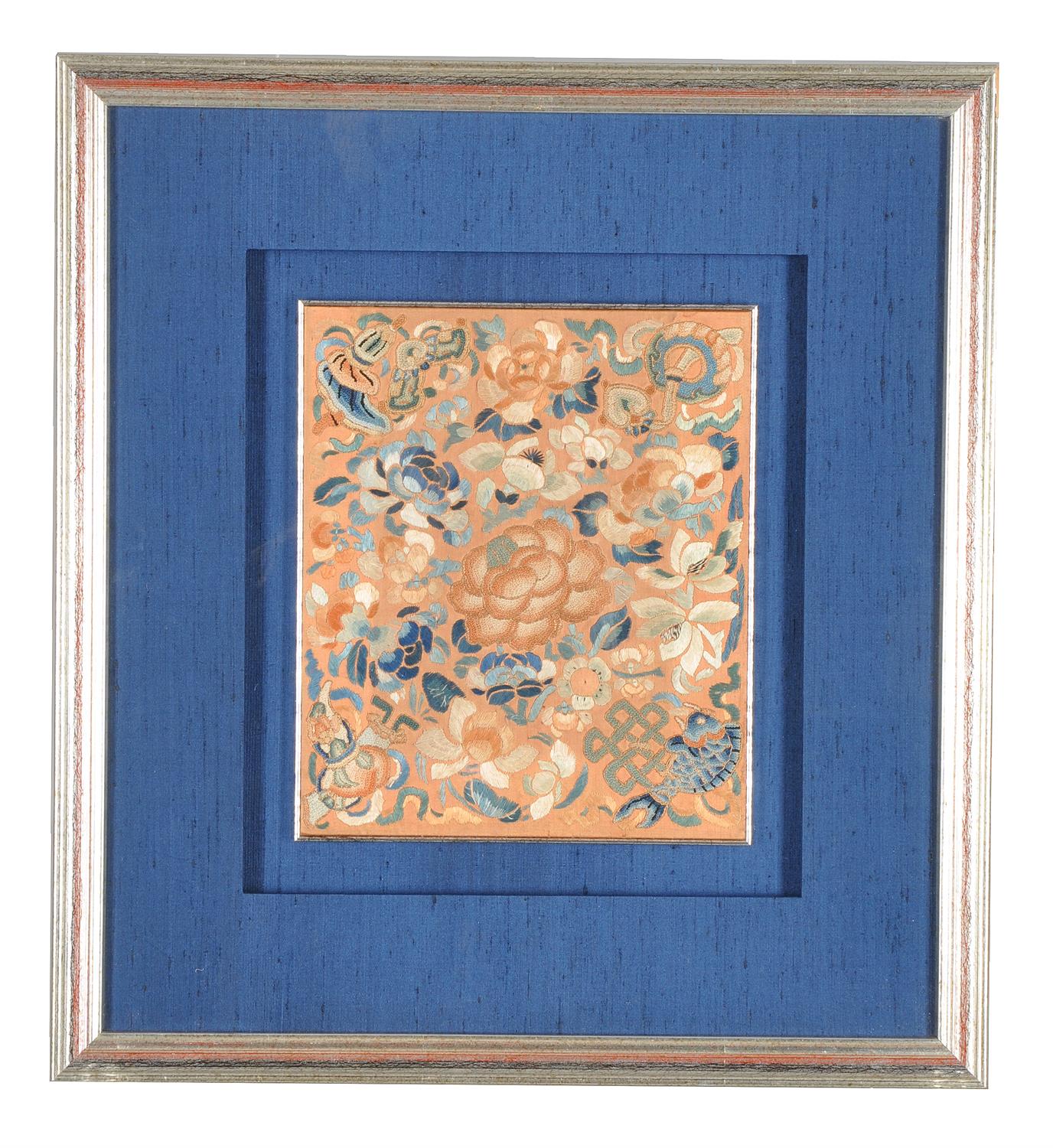 A pair of embroidered rust silk panels from a Han Chinese skirt - Image 3 of 4