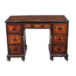 An Anglo-Chinese hardwood and marquetry pedestal desk