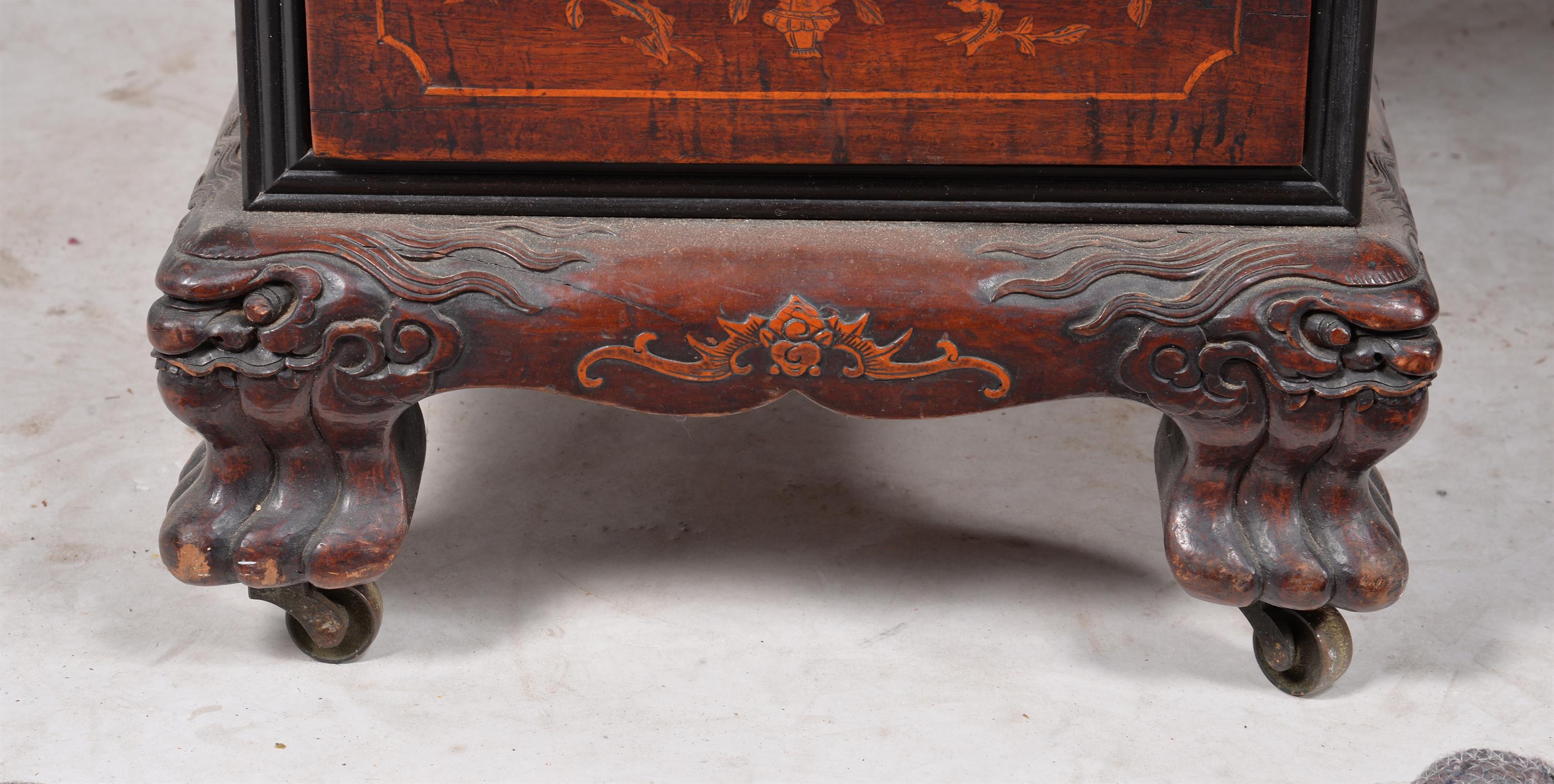 An Anglo-Chinese hardwood and marquetry pedestal desk - Image 2 of 4