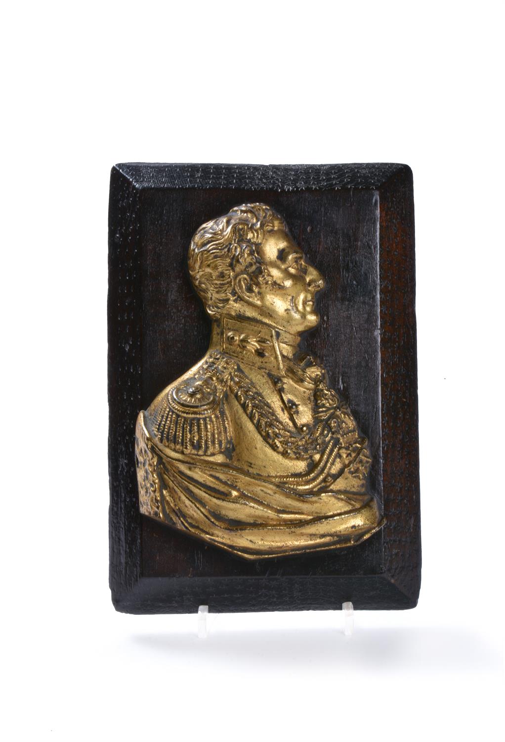 A Victorian gilt metal portrait relief plaque of Field Marshal Sir Arthur Wellesley