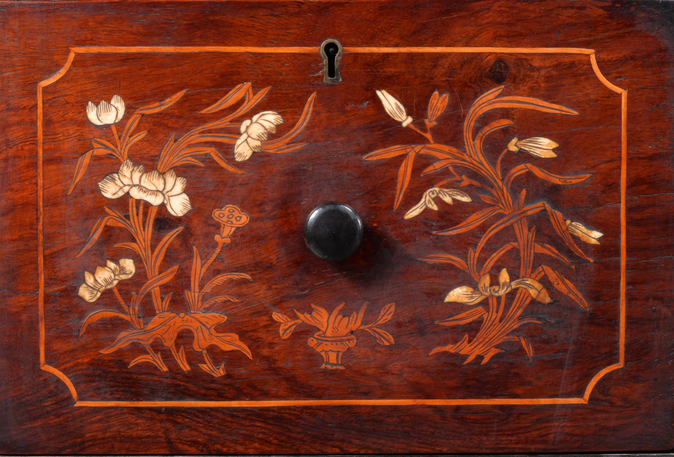 An Anglo-Chinese hardwood and marquetry pedestal desk - Image 3 of 4