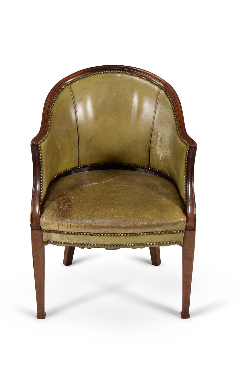 A late George III mahogany and green leather upholstered tub armchair - Image 2 of 3