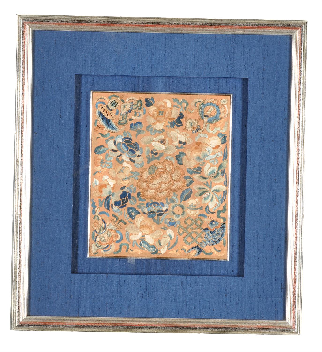A pair of embroidered rust silk panels from a Han Chinese skirt - Image 4 of 4