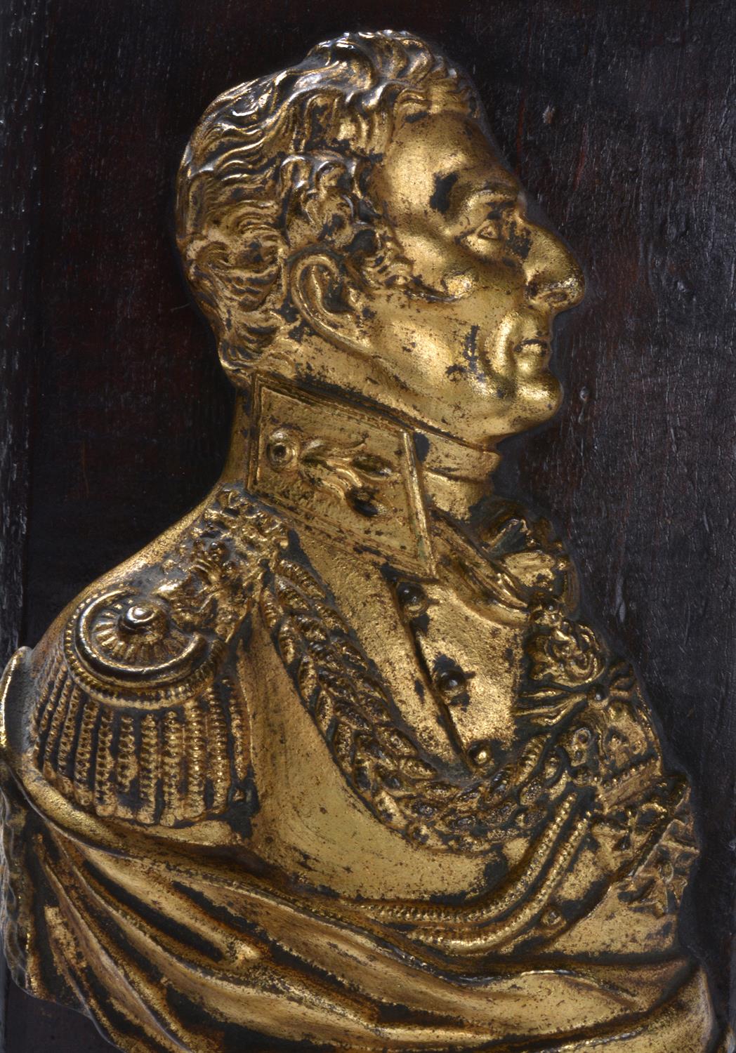 A Victorian gilt metal portrait relief plaque of Field Marshal Sir Arthur Wellesley - Image 2 of 3