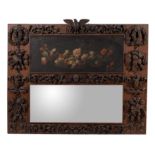 A carved oak wood trumeau wall mirror