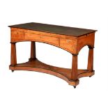 A Continental satinwood, ebony and ebonised banded desk