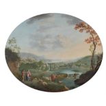 English Provincial School (Circa 1800) , Classical river scene with figures and cattle