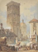 Circle of Samuel Prout (British 1783-1852), Market Place, Tours