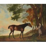 Studio of George Stubbs (British 1724-1806), Shark and his trainer Price in a river landscape