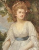 Manner of George Romney (Early 19th century), Portrait of a young woman in a white dress
