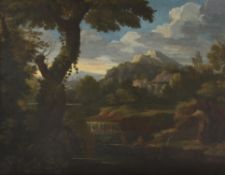 Follower of Gaspar Dughet, Extensive landscape with river and mountain in the distance