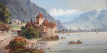 Felice Auguste Rezia (Italian 1835-1907) , View of Chateau de Chillon, Lake Geneva
