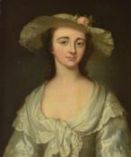 Arthur Pond (British c. 1705-1758), Portrait of a lady wearing a white dress and wide brimmed hat